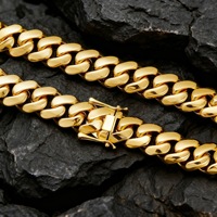 Chaîne de collier et bracelet cubain unisexe en acier inoxydable plaqué or PVD avec fermoir mousqueton, finition dorée polie, pour hommes