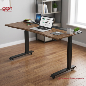 SMARTDESK PRO Contemporary Adjustable Office <b>Walnut</b> Computer <b>Table</b> with Natural Rubber Tabletop for Office or Bedroom Use - Product Image 2
