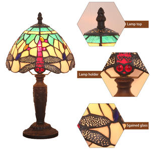 Ouhao American Style <b>Tiffany</b> Stained Glass <b>Lampshade</b> Creative Night Light for Bedside Reading Ambient Interior Decor Table Lamp - Product Image 4