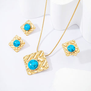 בגדים סיטונאיים אופנה נירוסטה בגדים מצופה זהב 18k פנינים טורקיז אביזרים גיאומטריים שרשראות עמיד למים מתנות - Product Image 1