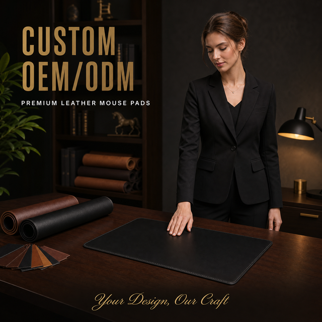 Custom Leather Mouse Pad OEM ODM Factory Embossed Logo Desk Mat Office Wholesale Custom Size Stitched Edge Mousepad