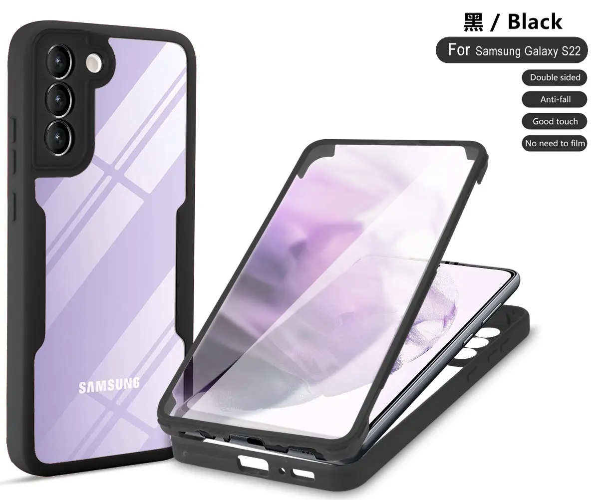 Casing ponsel Samsung Galaxy, Cover belakang 360 Full Cover untuk Samsung Galaxy S24 S23 S22 S21 Plus Ultra Full-Body bening hibrida tahan guncangan