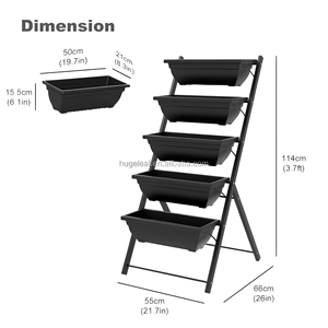 Jardinière Verticale Élevée à 5 Niveaux Gain de Place avec Trous de Drainage et Bacs de Culture en <span class=keywords><strong>Plastique</strong></span> à Arrosage Automatique - Product Image 2