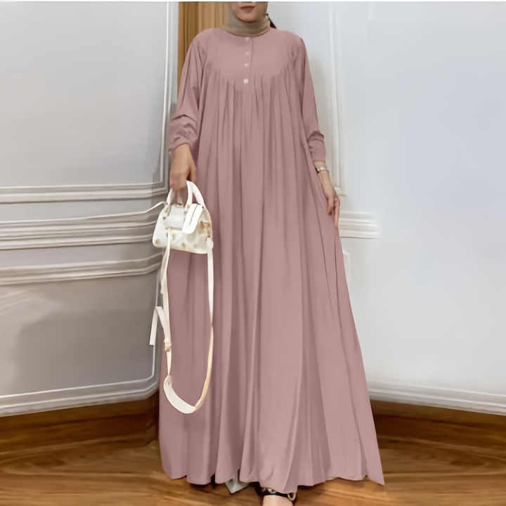 Vintage Solid Color Muslim Dress Woman Vintage Turkey Robe Long Sleeve