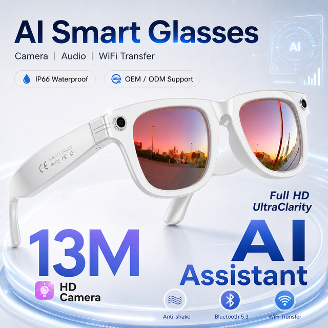 290Mah AI Smart Glasses Voice Wake up Lightweight Smart Glasses With Camera 4K Real Time Capture Translation
