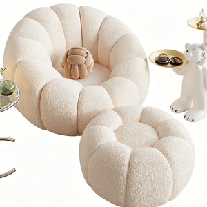 Sillón Individual de Terciopelo en Forma de Pétalo con Reposapiés - Product Image 6