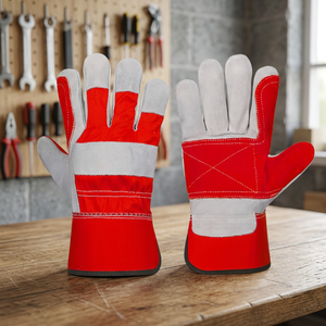 Gants de sécurité en cuir rouge avec doublure en coton, thermiques, longueur poignet, pour usage extérieur en hiver, style uni - Product Image 4