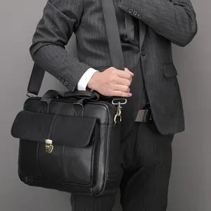 Marrant pasta masculina de couro legítimo, pasta executiva masculina de luxo feita em couro legítimo para laptops e escritório com documentos
