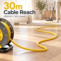 Enrouleur de câble rétractable Linsheng OEM certifié CE, 30 m, H05VV-F 3G1.5mm², 13A, avec 4 prises et ports USB pour appareils électroménagers
