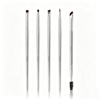 Set Kuas Makeup Alis Vegan Sintetis 5 Buah dengan Gagang Aluminium, Termasuk Spoolie Bersudut dan Pensil Alis untuk Rias Wajah