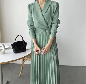 Custom Fall Elegance Office Style Women Long Blazer Long Sleeve Dress Pleated Long Skirt Lady Casual Clothes