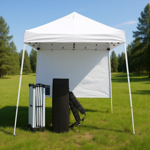 Tente Pop-Up 8x8 pieds blanche avec une paroi latérale, tissu Oxford 210D, structure en acier thermolaqué, pour usage extérieur estival - Product Image 2