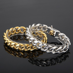 สร้อยข้อมือคิวบันสแตนเลสสตีลเคลือบ PVD สีทอง 15K สไตล์มินิมอลสำหรับผู้ชาย |   ดีไซน์ฮิปฮอปสุดเท่ - Product Image 2