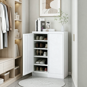 COFAR Meuble à chaussures fin en acier blanc 1000x800x350mm 5 étagères, armoire de rangement à chaussures étroite <span class=keywords><strong>pour</strong></span> entrée, à ouverture rabattable, directement de l'usine - Product Image 3