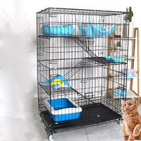 Cage à chat pliable en métal, gain de place, avec accessoires inclus, plusieurs portes et fenêtres, utilisation toutes saisons, idéale pour les voyages