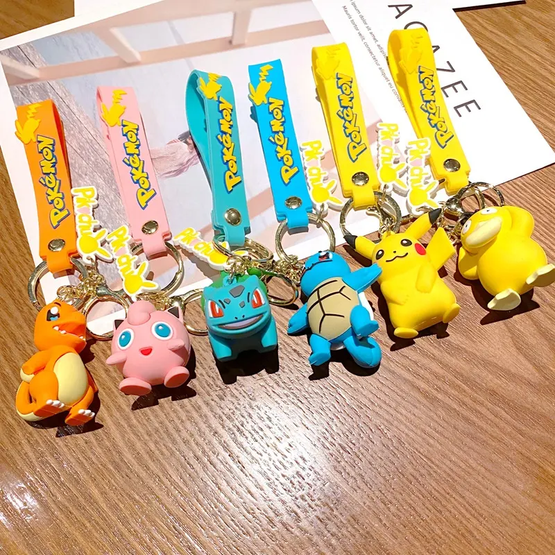 Hot Sale Gummi 3D Anime Pokemoned PVC Cartoon Schlüssel bund Anhänger Pikachu Silikon Pokem Schlüssel anhänger