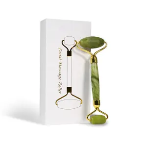 Jade Roller for Face and Gua Sha Set - Beauty Cosmetic Facial Skin Roller Massager Tool - Original Handcraft Natural Green Jade