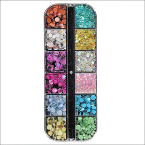 Kit de 12 grilles de <span class=keywords><strong>strass</strong></span> pour ongles, perles sirène, cristaux ronds irisés Aurora AB à dos plat, pour manucure - Product Image 6