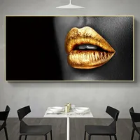Affiche sur toile Golden Lips, art mural scandinave, portrait de femme sexy, impression HD, encre imperméable, décoration intérieure, salon