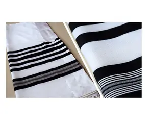 Kosher Certificate Jewish Non-Slip Wool White Prayer Shawl Anti Slip Textured Wool Tallit
