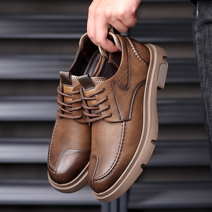 Chaussures décontractées pour hommes en cuir PU, bout rond, semelle extérieure en caoutchouc respirante, chaussures de marche toutes saisons - Product Image 2
