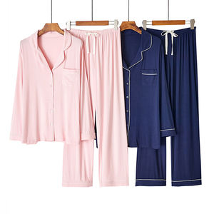 Einfach gefärbtes gestricktes Bambus-Pyjama-Set für Frauen - Product Image 2