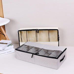 Caja de Zapatos de Tela con Cuatro Compartimentos, Rectangular, Plegable, con Tapa, Apilable, para Guardar Debajo de la Cama, Gris Claro, Blanco Hueso - Product Image 4
