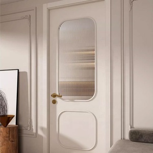 Custom Vintage Bedroom Solid <strong>Wood</strong> Painted Flat Doors <strong>Inlaid</strong> with Fluted Glass Interior Soundproof White French Style Doors - Product Image 5