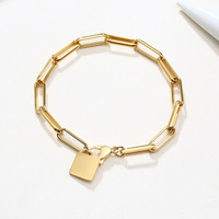 Bracelet étanche plaqué or 18 carats pour femme, minimaliste, avec breloque carrée unie, chaîne trombone, cadeau pour femmes et jeunes filles
