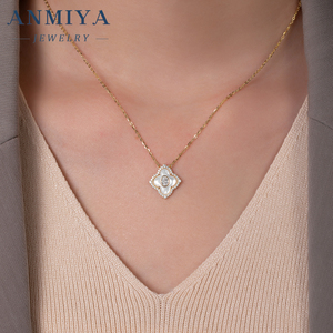 ANMIYA Unisex 925 Sterling <strong>Silver</strong> Four Leaf Clover Pendant <strong>Necklace</strong> Customizable with White <strong>Shell</strong> and Zircon for Engagement - Product Image 2