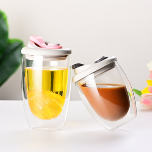 Wholesale Heat-Resistant <b>Double</b> <b>Wall</b> Glass Coffee Travel Cup Set Leak-Proof Transparent Beer <b>Mug</b> with Tea Lid Water Bottle for - Product Image 3