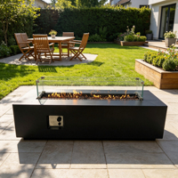 Table de foyer extérieur au propane en béton avec couvercle et pierres de lave, table de foyer moderne pour patio, jardin, villa
