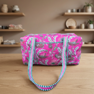 Bolsa de Viaje con Diseño Floral, Asas a Rayas Verdes, Cierre de Cremallera, Ligera, Gran Capacidad, Ideal para Fin de Semana, Venta al Por Mayor - Product Image 2