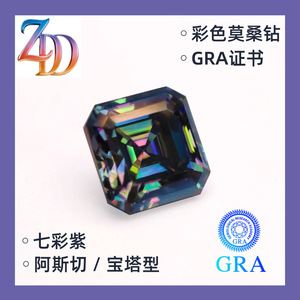 Moissanite Ascher Cut Loose Stone Rainbow Purple Synthetic Lab Created GRA Certificate For Jewelry Making - Product Image 3