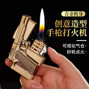 creative gun head shape oil lighter gun lighter luxury lighter with transparent gas window custom logo