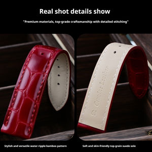 Correa de reloj de cuero de grano superior Blister suave correa de cuero de grano de bambú 18mm 22mm Universal para reloj de marca reemplazar correa de reloj - Product Image 3