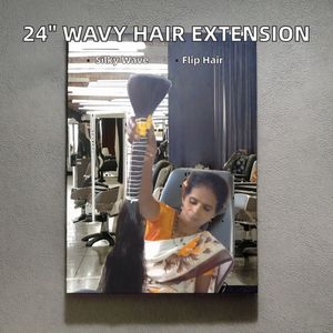 Extensions de cheveux indiennes en gros, 24 pouces, 120g, lisses et ondulées, double trame pour bandeau en fil, synthétiques longues - Product Image 2