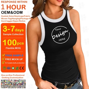 Camiseta sin Mangas Ringer para Mujer Elástica Acanalada de Corte Ajustado sin Marca para Venta al por Mayor con Logo Personalizado de Verano Chaleco Ringer para Mujer - Product Image 1