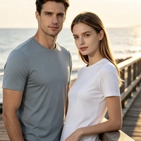 T-shirt décontracté pour homme en soie glacée, séchage rapide, col rond uni, élastique, doux pour la peau, respirant, manches courtes, idéal pour l'extérieur