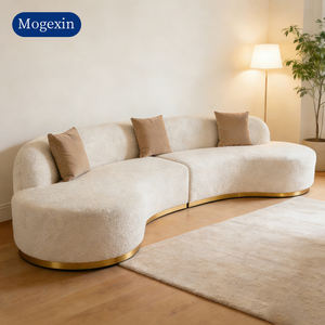 Ensemble de canapés sectionnels sans accoudoirs en tissu imitation laine d'agneau, style moderne, en forme de L, pour salon, villa, école, atelier - Product Image 2