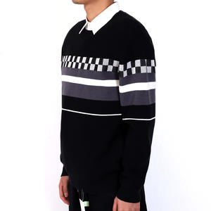 Pulls pour hommes avec LOGO personnalisé pull à manches longues tricots pull en coton à col rabattu en jacquard à carreaux pour hommes - Product Image 2