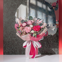 Eeuwige Bloemen Ge conserveerd Rozenboeket - Middelgroot voor Moederdag, Afstuderen & Verjaardag (Heet Roze)