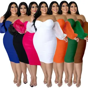 Q4520-new Aankomst 2023 Plus Size Jurken Voor Dikke Vrouwen Sexy Mesh Geplooide Jurk