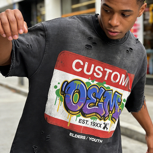 Camiseta de Hombre Estilo Urbano, Oversize, Personalizada, 100% Algodón, Impresión Digital, Vintage, Desgastada, OEM - Product Image 3