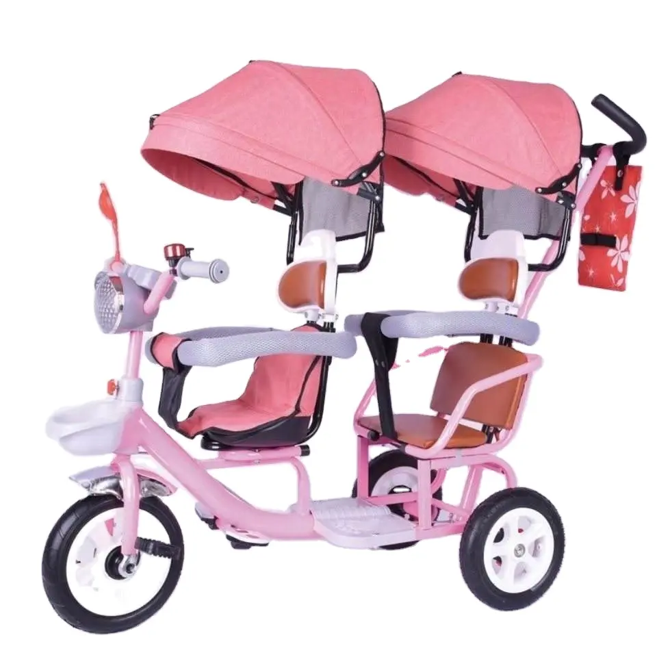 China Fabriek Directe Verkoop Kinderwagen Driewieler Voor Tweelingen 3 Wielen Met Duwstang