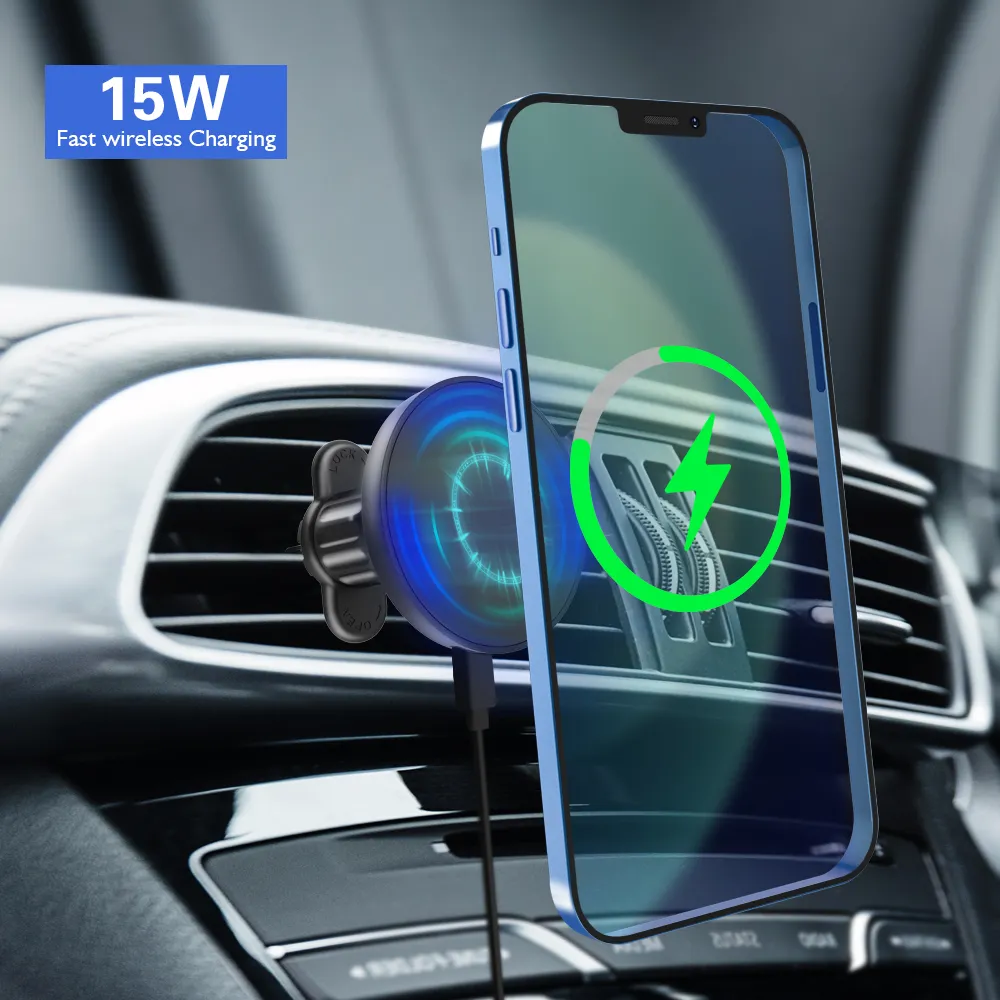 Factory Price 15W Fast Magnet Charger Holder Car Mount Wireless Charging Magnetic Wireless Charging Phone Holder for Iphone12