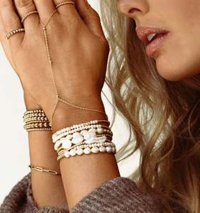 Ipoallergenico Non appannamento impermeabile pila di gioielli oro perline in acciaio inox bracciale fatto a mano bracciale elasticizzato Vintage - Product Image 4