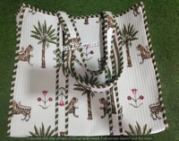 Sacs à main décontractés en coton matelassé pour femmes, légers, durables, pliables, avec fermeture éclair, motif paysage rayé, à porter à l'épaule