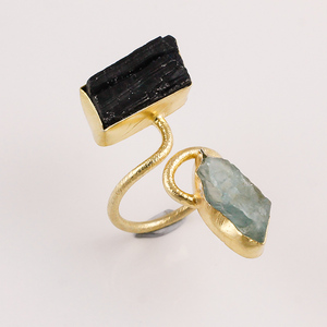 Bague plaquée or en argent sterling 925, tourmaline noire naturelle, bague en pierres précieuses aigue-marine, exportateur de bijoux en argent 925 fait à la main - Product Image 1