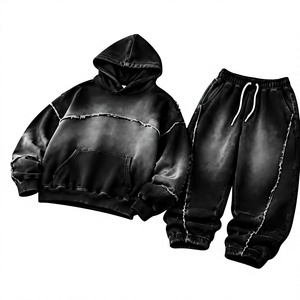 Custom Unisex <b>Black</b> Tracksuit Set Hooded Jacket <b>Jogger</b> Pants Matching Two Piece Streetwear Sportswear Casual Wholesale Apparel - Product Image 1